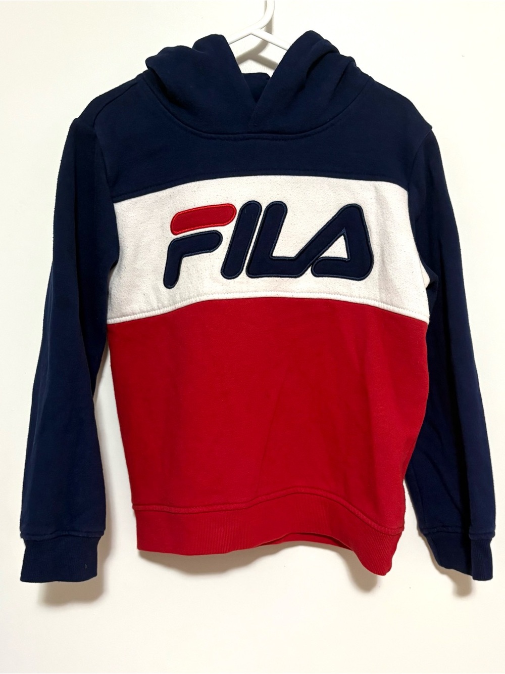 FILA Kids Colorblock Pullover Hoodie - Navy, White & Red